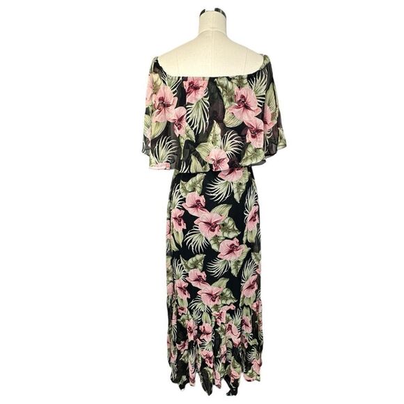 Anthropologie Raga Black Floral Off the Shoulder Maxi Dress| Size S - Picture 8 of 10